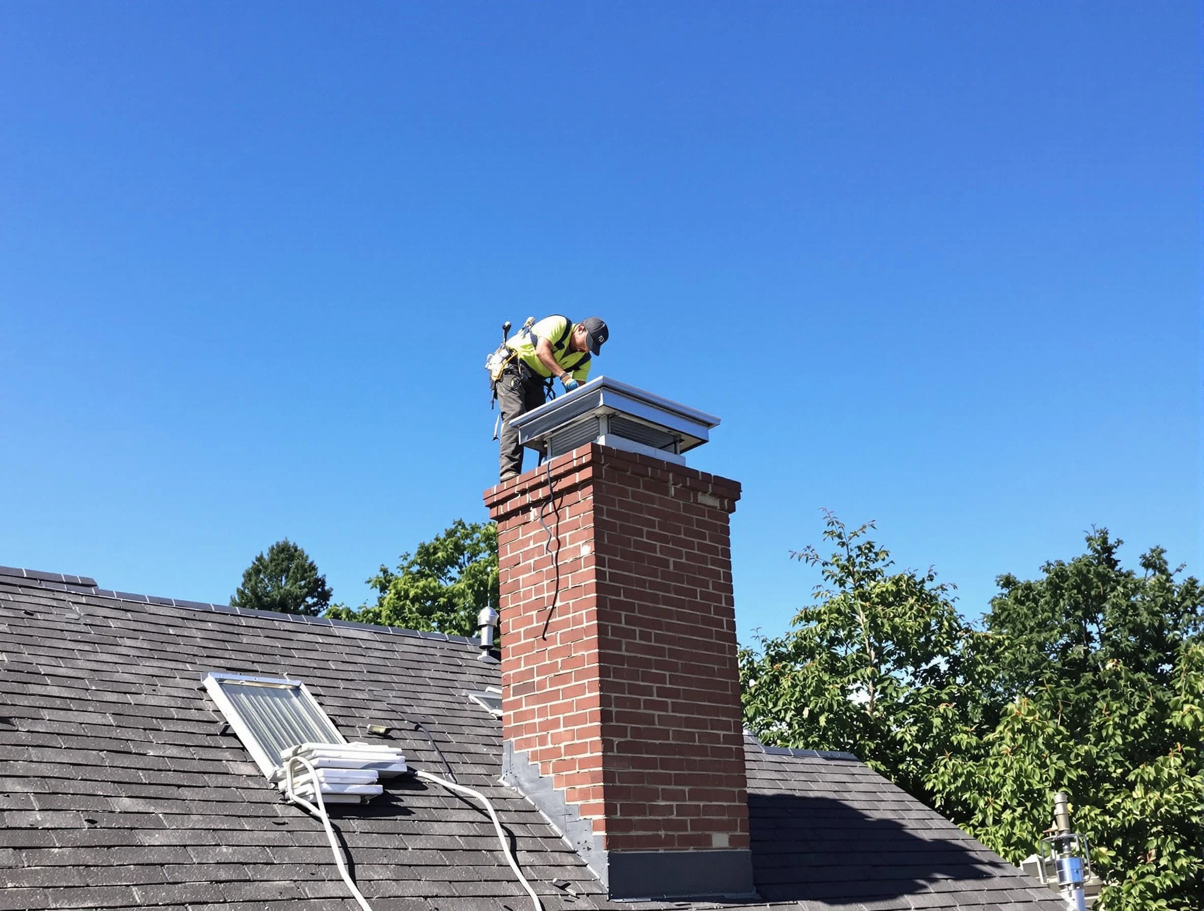 Clarksville Chimney Sweep technician measuring a chimney cap in Clarksville, TN