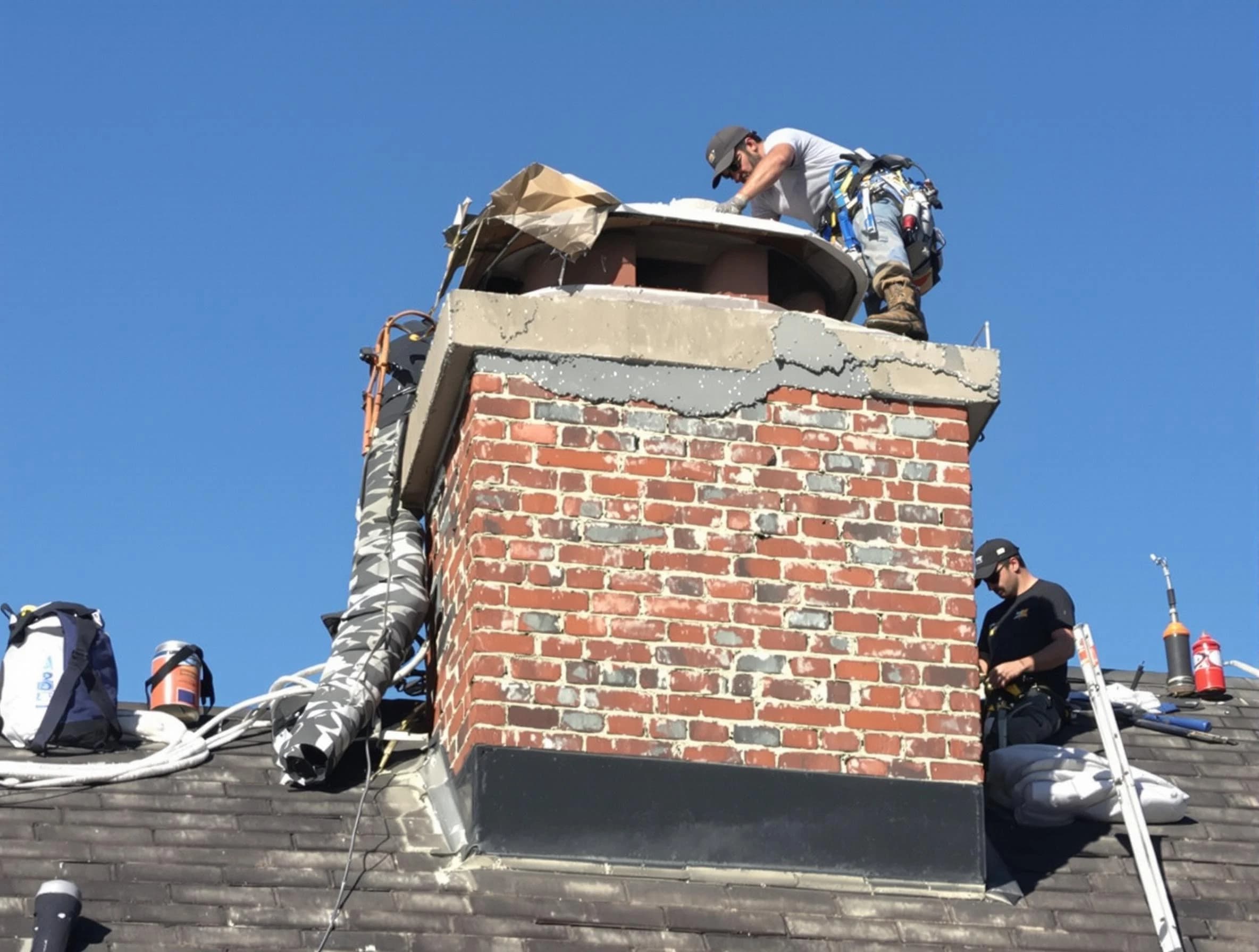 Clarksville Chimney Sweep installing a custom chimney crown in Clarksville, TN