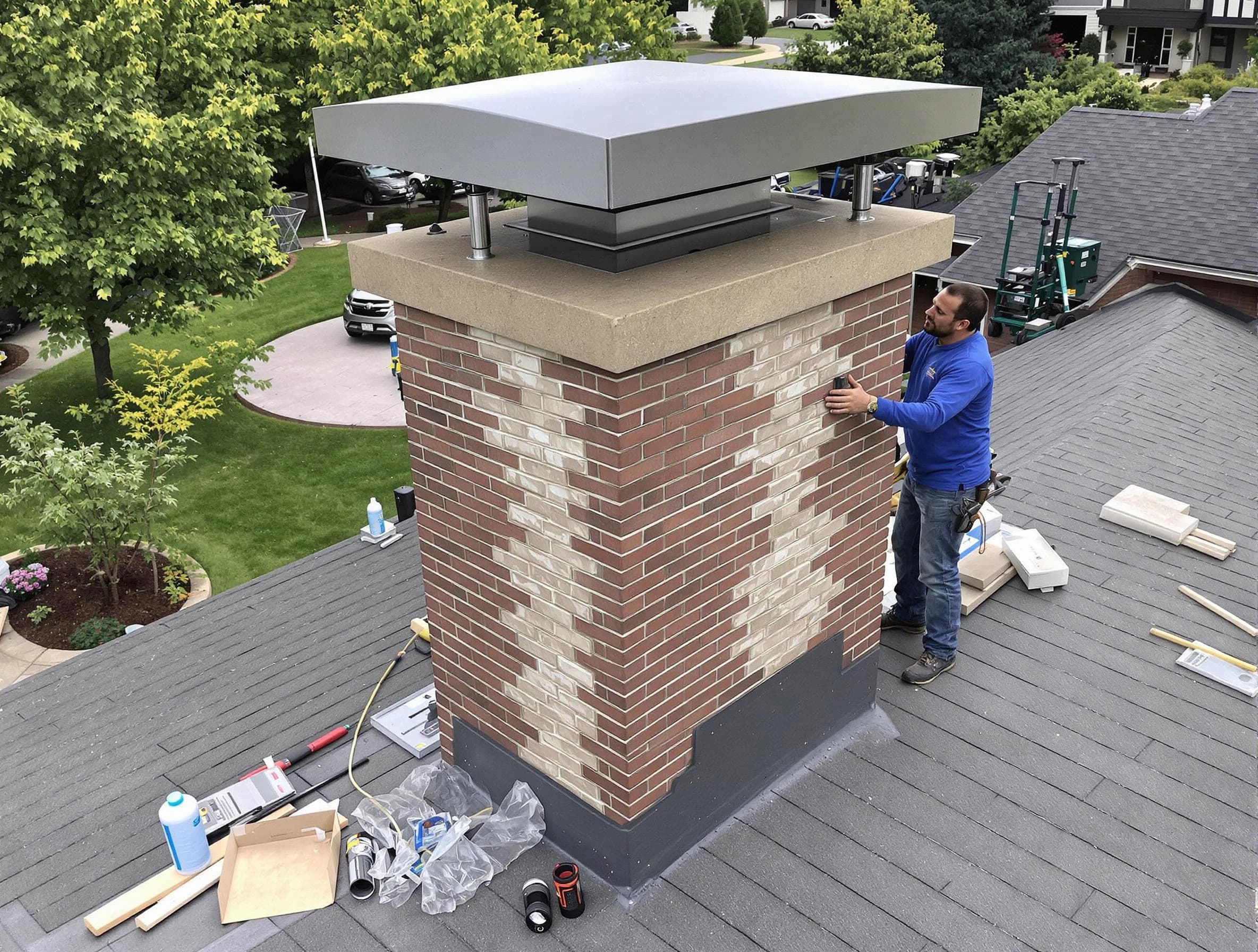 Clarksville Chimney Sweep team working on a custom chimney remodel in Clarksville, TN