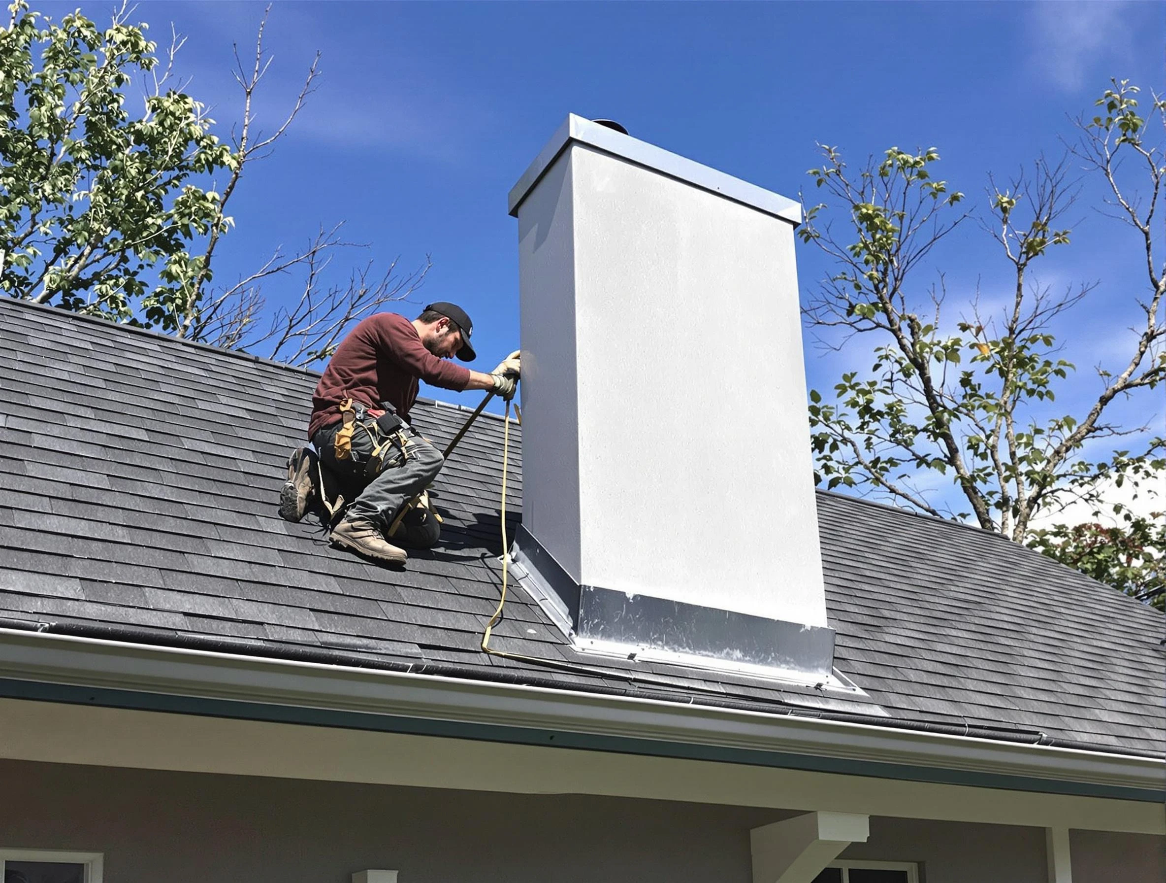 Clarksville Chimney Sweep team member finishing chimney construction in Clarksville, TN